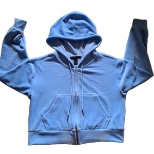 Forever 21 Blue Soft Velvety Velour Crop Hoodie Zip-up Top Women's Small